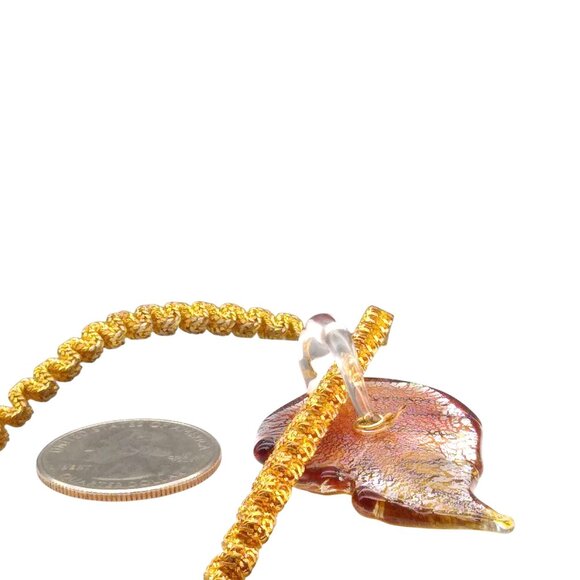 Dichroic Art Glass Autumn Leaf Pendant on Unique Gold Tone Chain, Beautiful - Picture 5 of 5